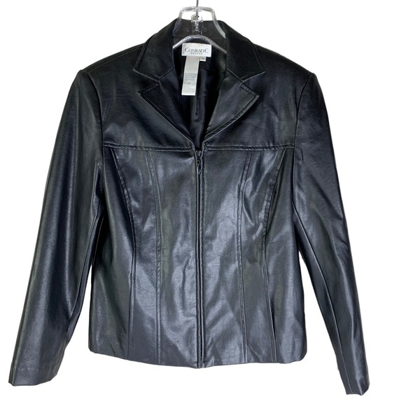 Conrad C Women’s Black Faux Leather Lined Full Zipper Jacket Size 4 Petite NEW - Picture 5 of 7